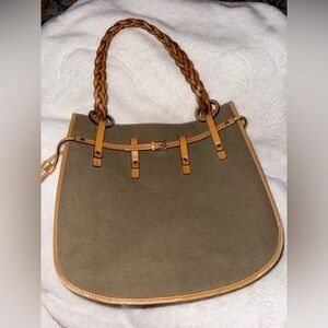 1990s Gucci Canvas Shoulder Bag With Braided Leather